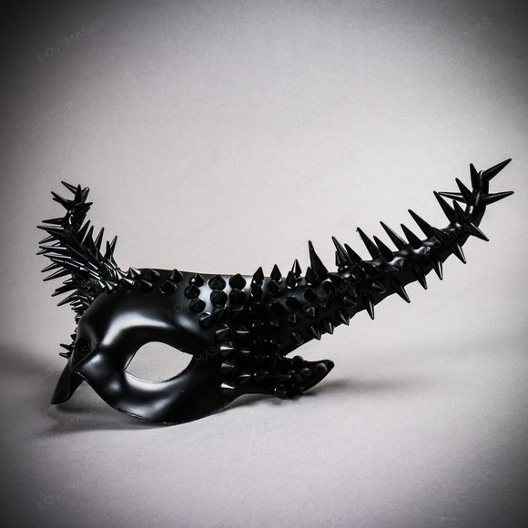 Krampus Black Steampunk Spikes Horn Devil Mask - Black - Picture 6 of 10